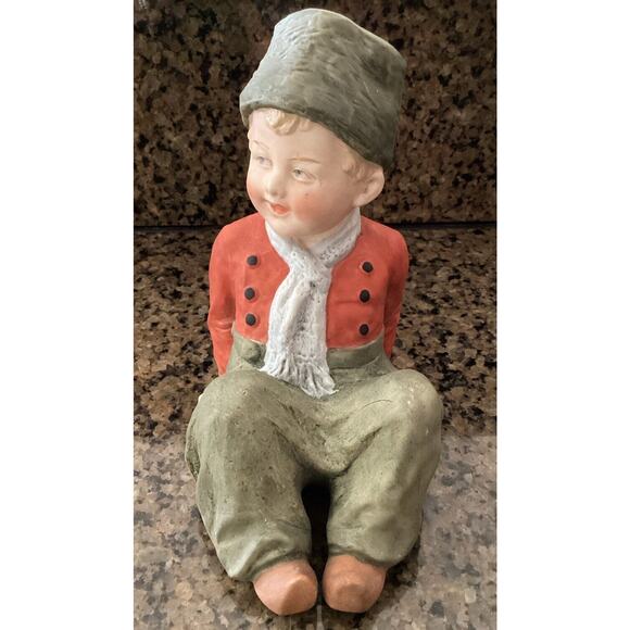 ANTIQUE BISQUE PORCELAIN GERMANY GEBRUDER HEUBACH SITTING DUTCH BOY FIGURINE - Picture 1 of 8